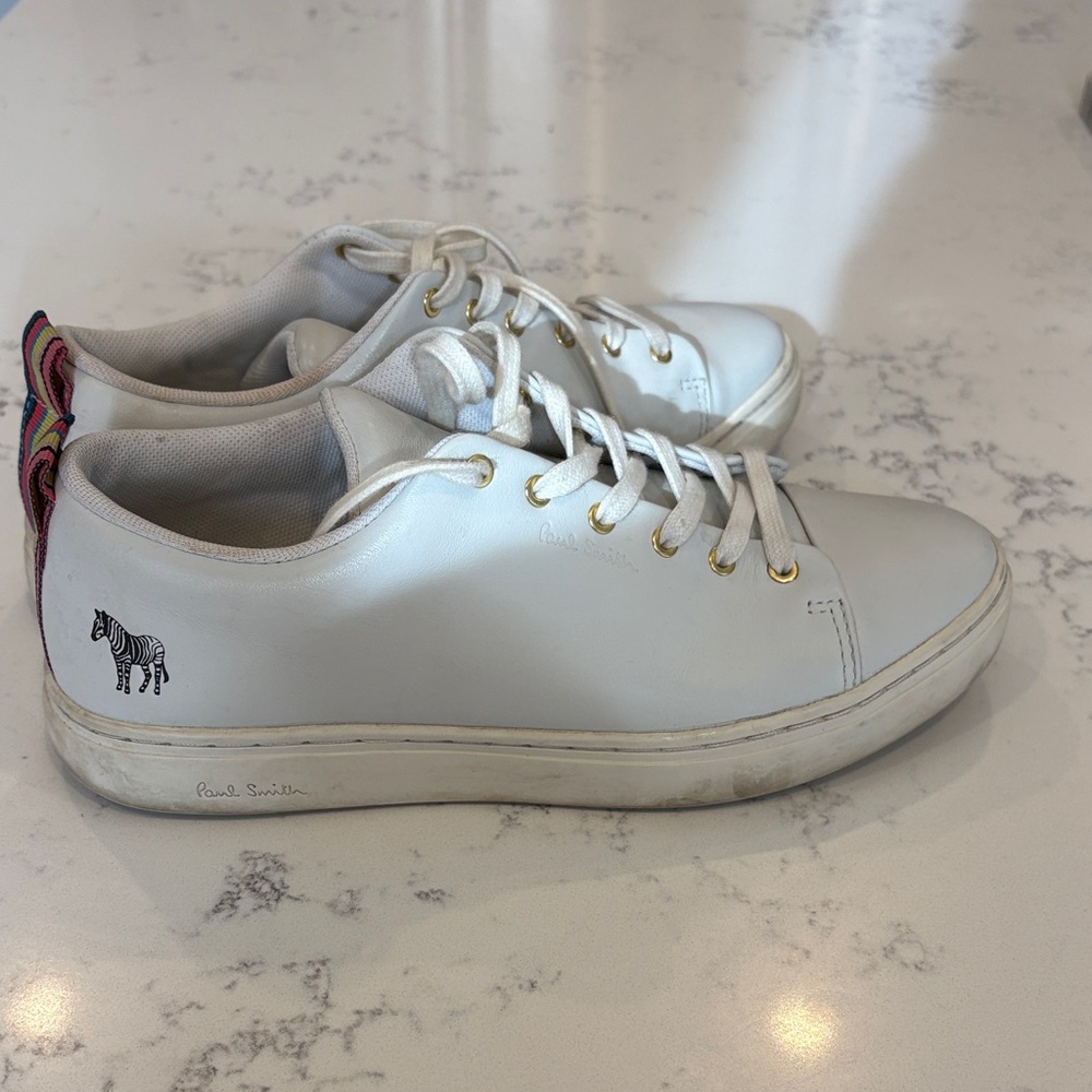 Paul Smith White Leather Sneakers with Multicolor Heel Tab